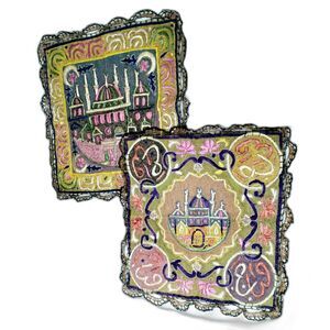 Rare Pair of Antique Turkish Ottoman Empire Metallic Embroidery Textile Panels